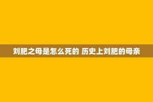 刘肥之母是怎么死的 历史上刘肥的母亲
