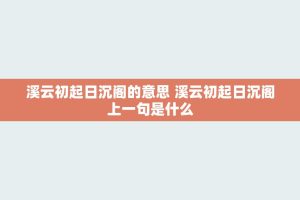溪云初起日沉阁的意思 溪云初起日沉阁上一句是什么